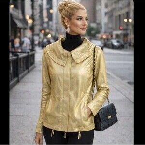 St. John Metallic Gold Hooded Jacket Women’s Small Designer